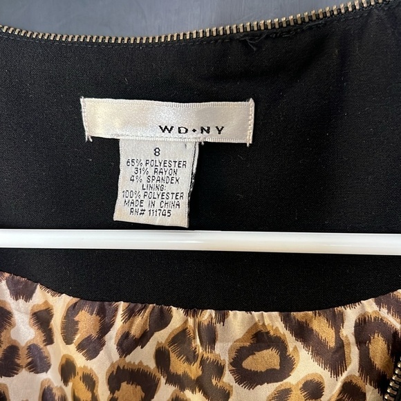 WD NY Women Size 8 Black Dress Leopard Print Lining Zippered Pockets - Picture 3 of 7